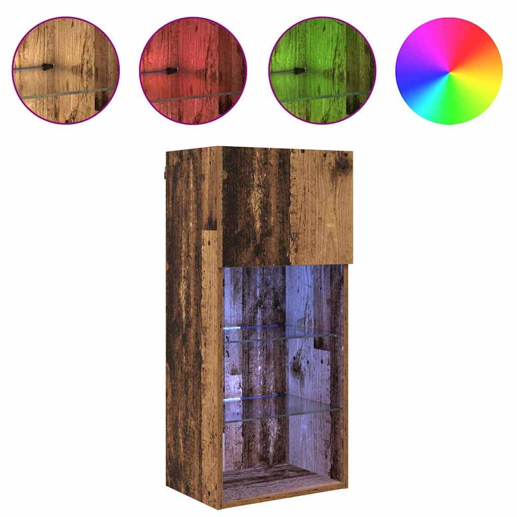 vidaXL Wandmontierter TV-Schrank mit LED Altholz 40,5 x 30 x 90 cm