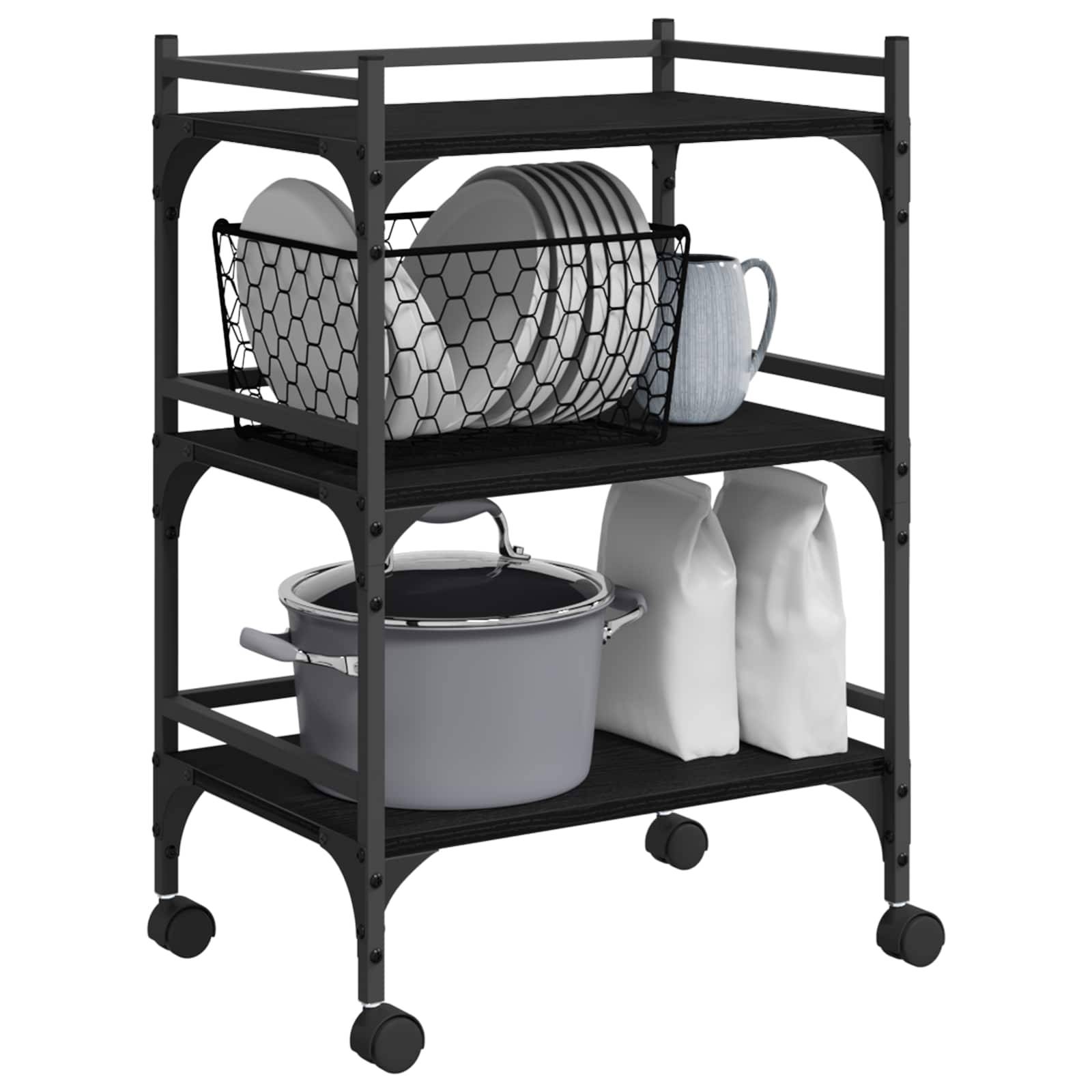 vidaXL Küchentrolley Schwarz Eichen-Optik 50 x 35 x 75,5 cm