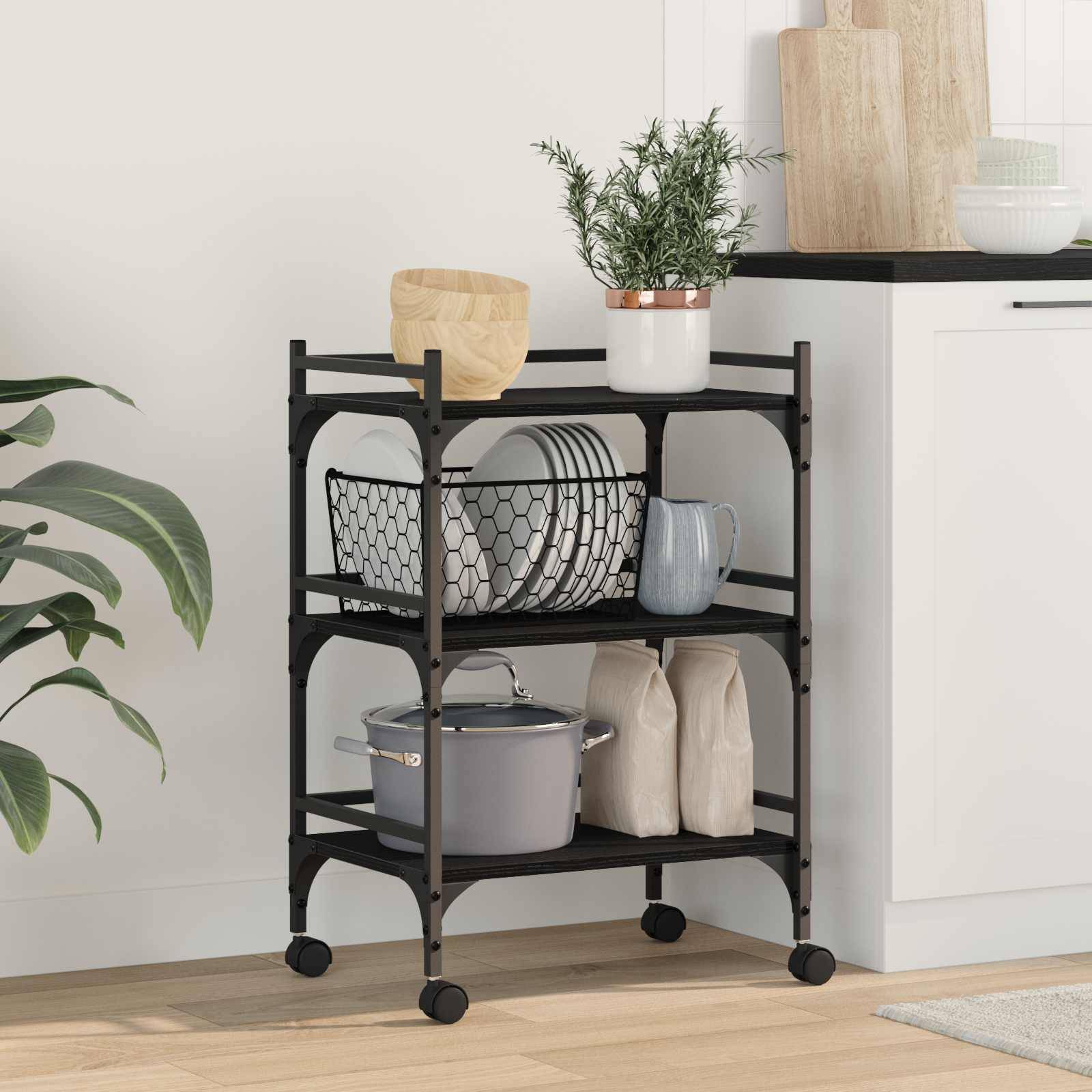 vidaXL Küchentrolley Schwarz Eichen-Optik 50 x 35 x 75,5 cm