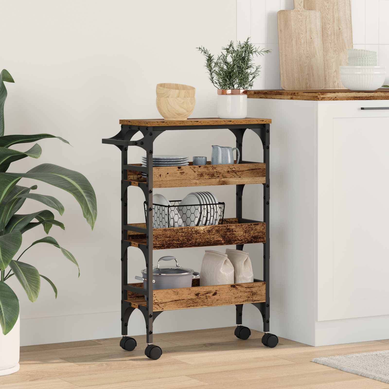 vidaXL Küchentrolley Altholz 53 x 20 x 76 cm Holzwerkstoff