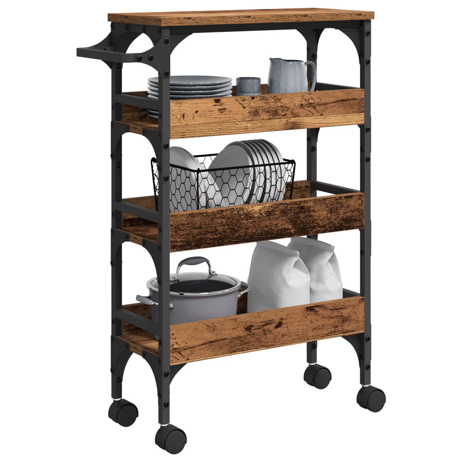 vidaXL Küchentrolley Altholz 53 x 20 x 76 cm Holzwerkstoff