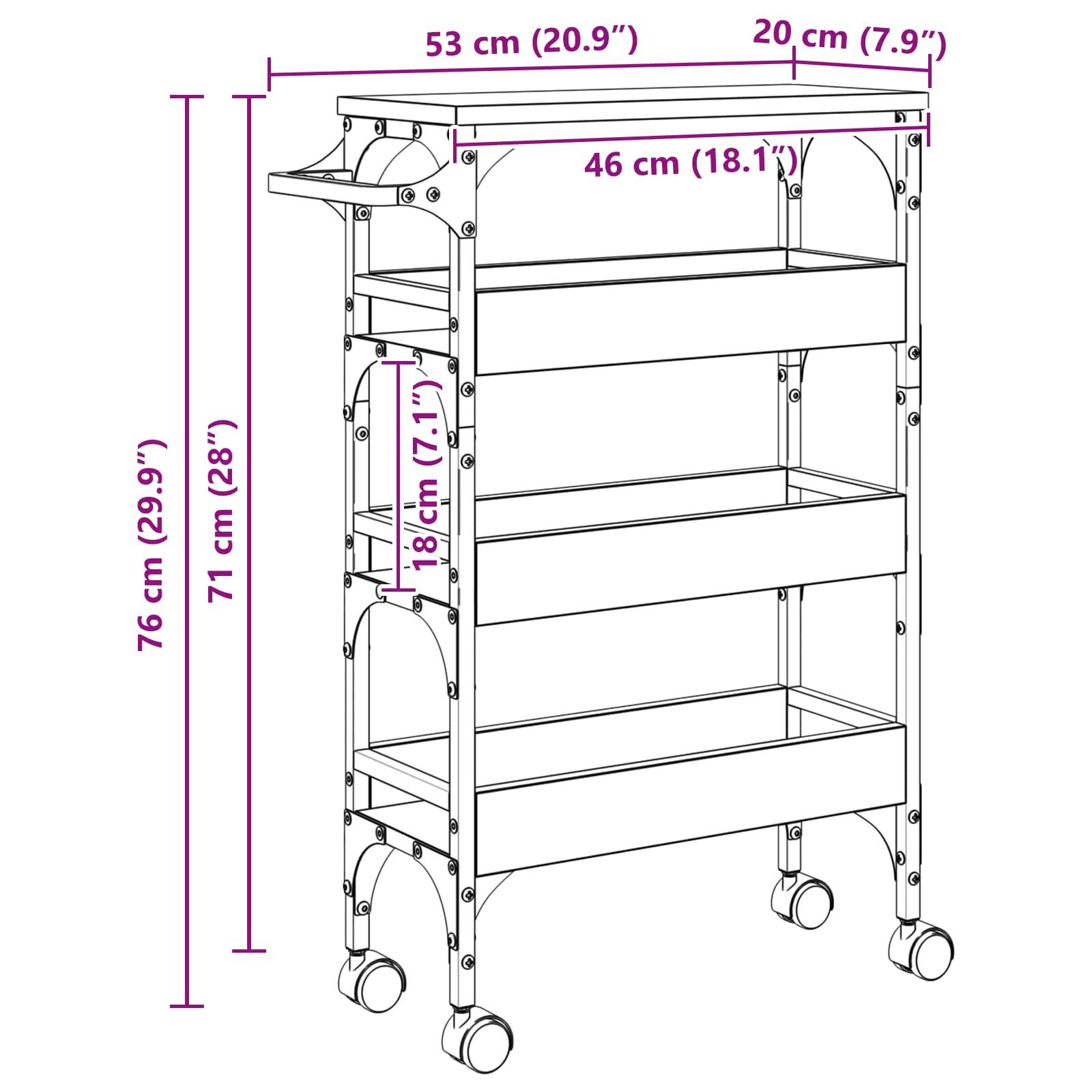 vidaXL Küchentrolley Altholz 53 x 20 x 76 cm Holzwerkstoff