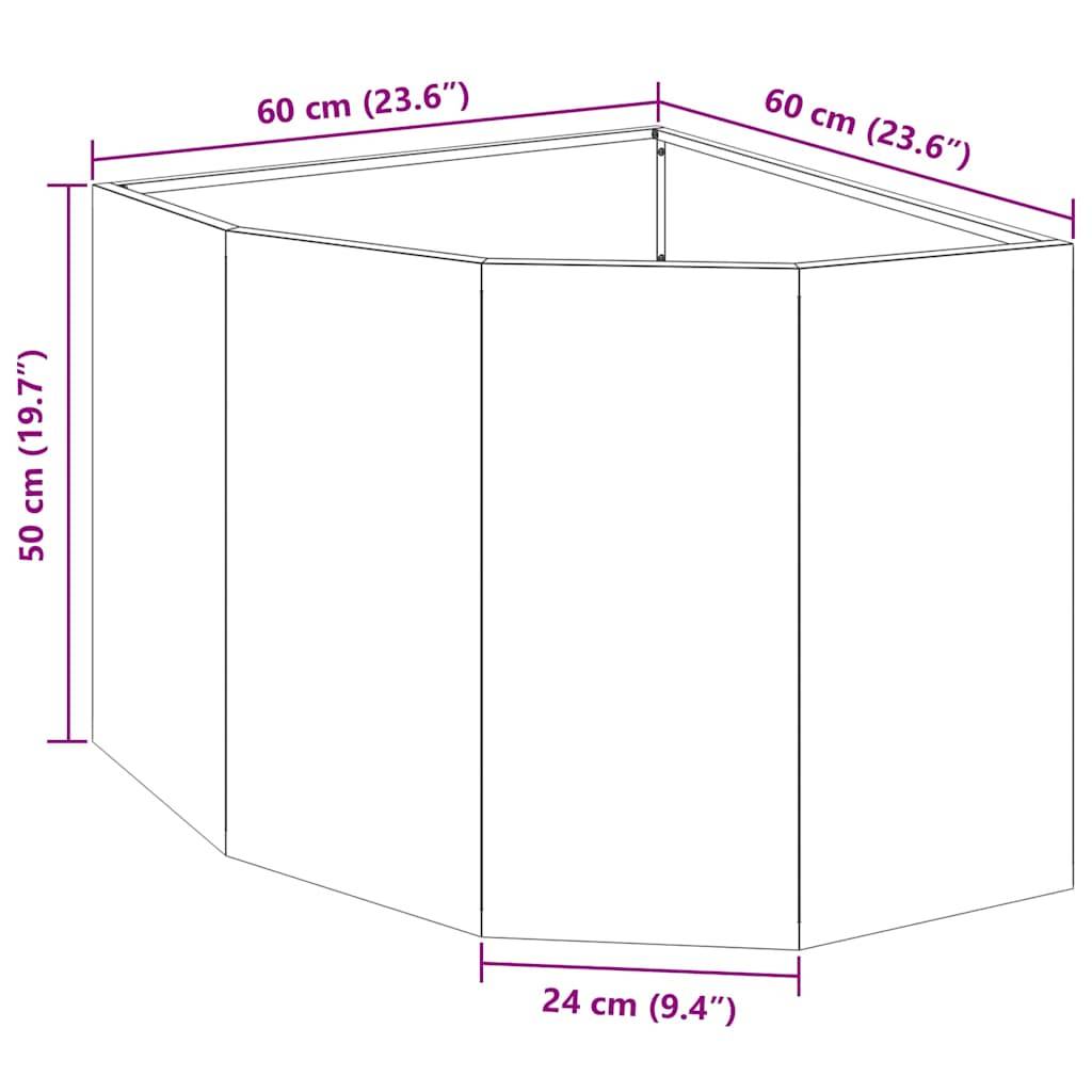Diagramm eines Eckregals mit Maßen: 60 cm (23,6