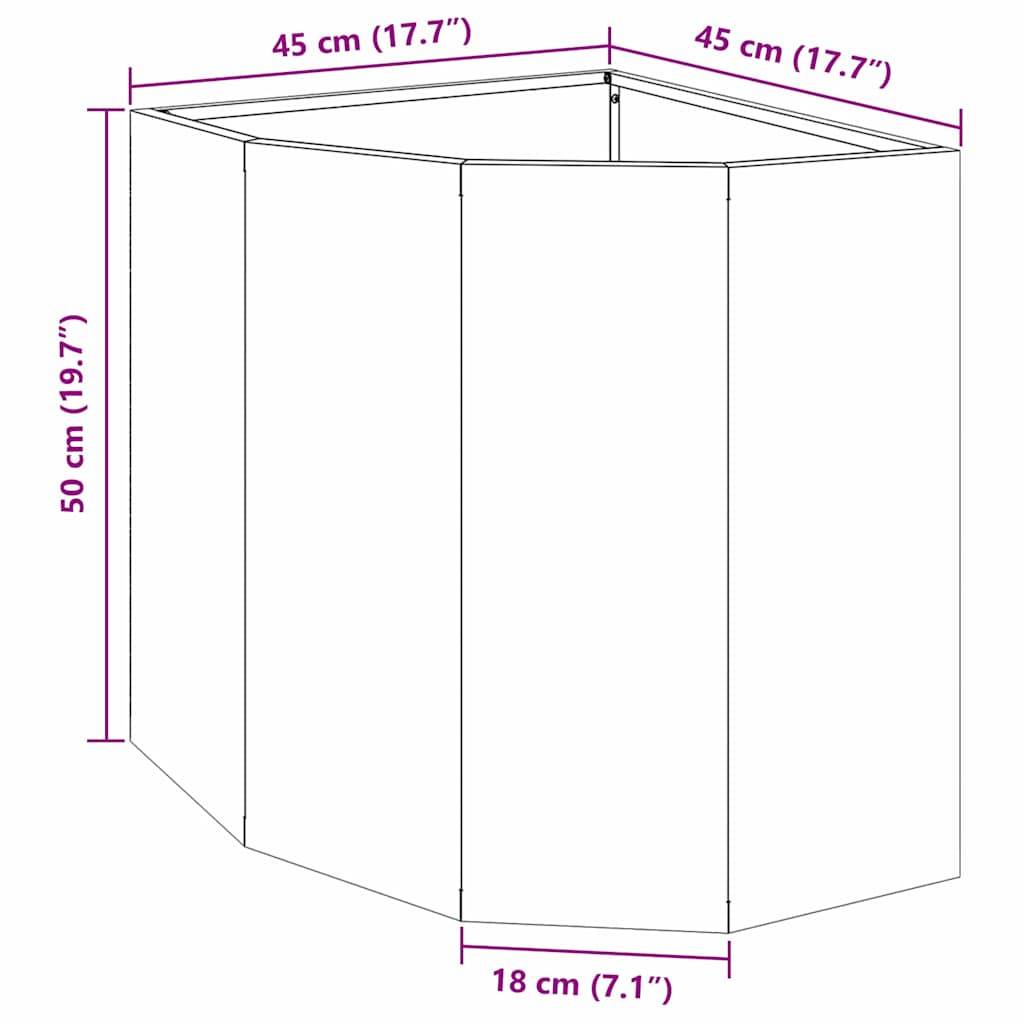 Diagramm eines geometrischen Objekts, bestehend aus drei Rechtecken, mit Abmessungen: 50 cm (19,7