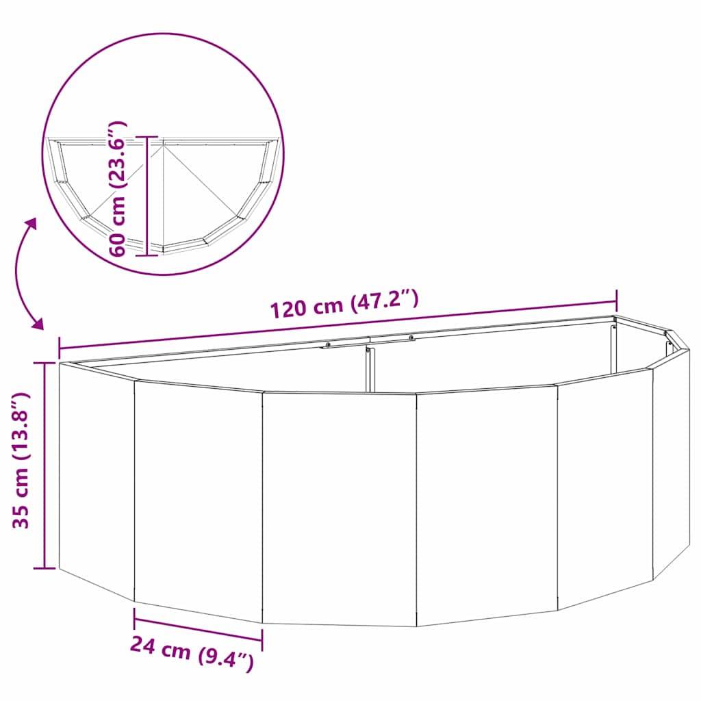 Sechseckige Struktur mit einem Durchmesser von 120 cm. Die Paneele sind 60 cm hoch und 24 cm breit und zeigen eine klare Frontansicht sowie eine Draufsicht des Kreises.