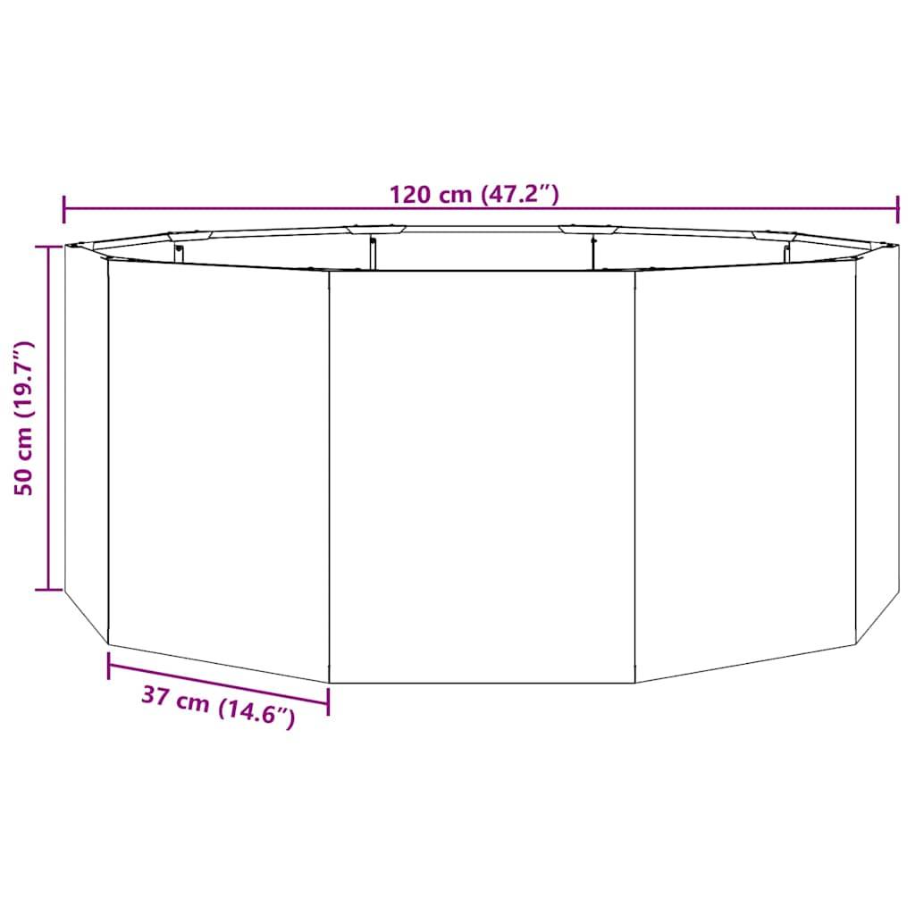 Diagramm eines achtseitigen Gehäuses mit Abmessungen. Höhe: 50 cm (19,7 Zoll), Breite: 120 cm (47,2 Zoll), Panelbreite: 37 cm (14,6 Zoll).