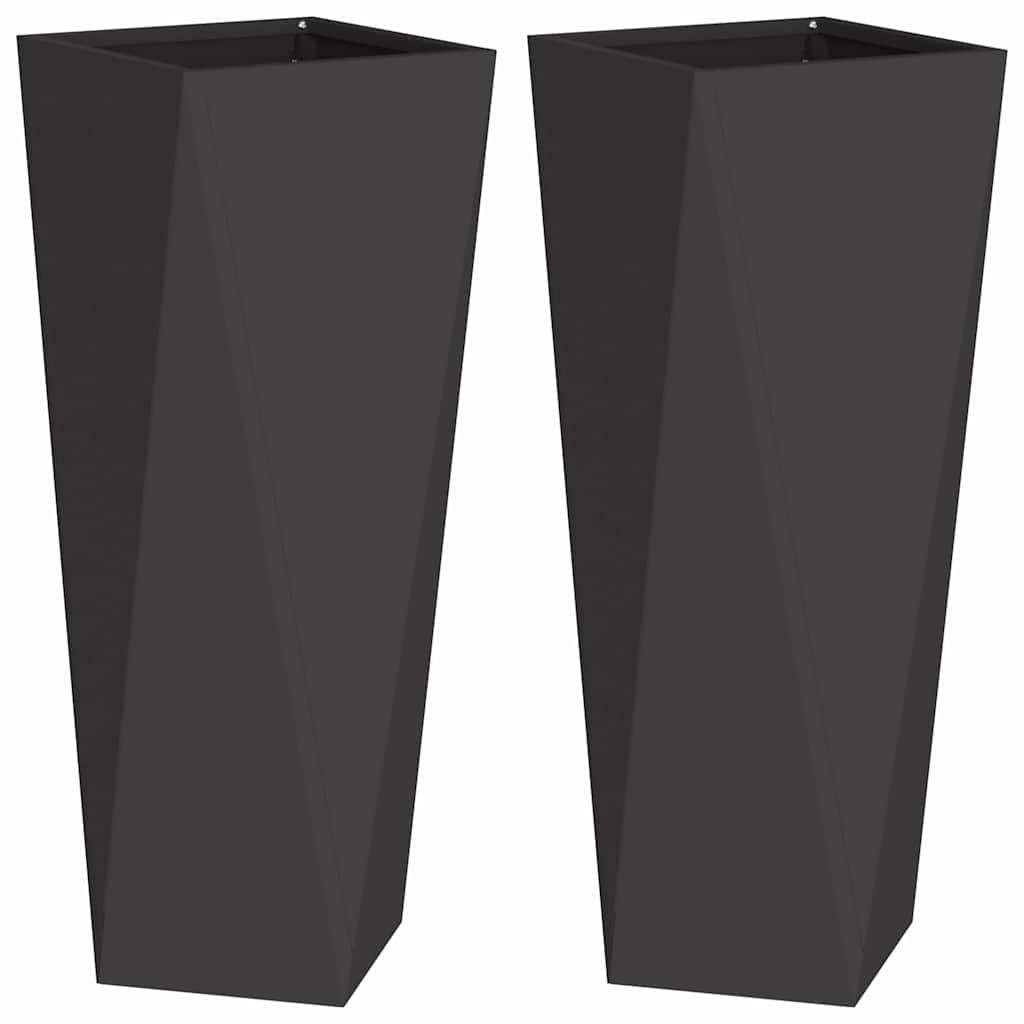 vidaXL Pflanzkübel 2 pcs Schwarz 30 x 30 x 75 cm Stahl