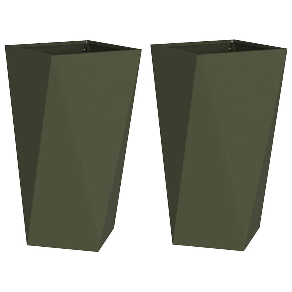 vidaXL Pflanzkübel 2 pcs Olive Grün 40 x 40 x 75 cm Stahl