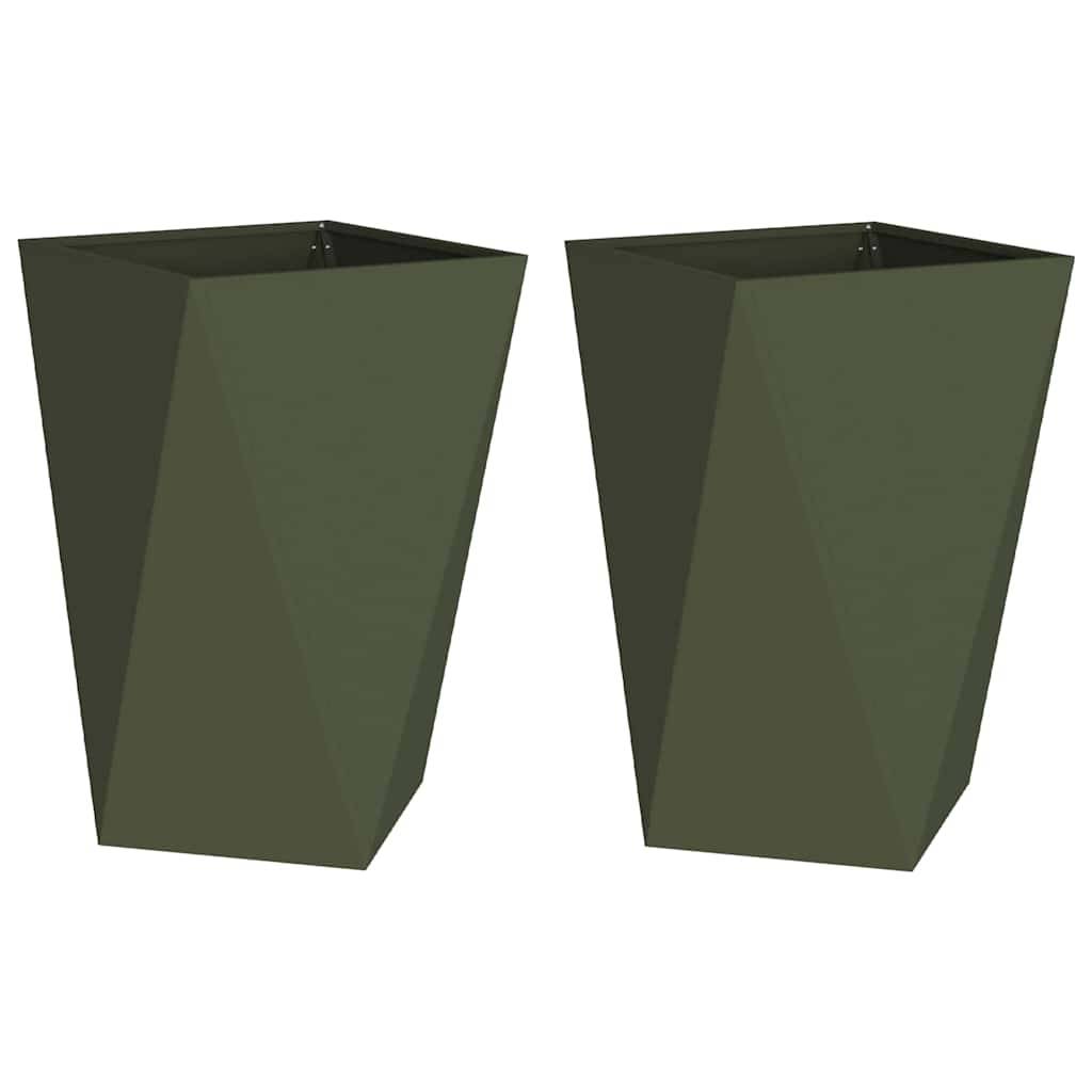vidaXL Pflanzkübel 2 pcs Olive Grün 50 x 50 x 75 cm Stahl