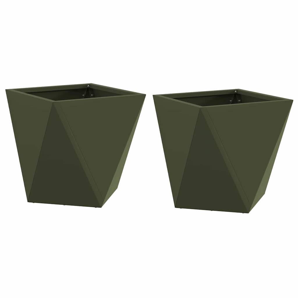 vidaXL Pflanzkübel 2 pcs Olive Grün 30 x 30 x 30 cm Stahl