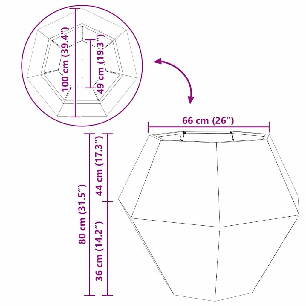 Diagramm einer geometrischen Vase mit Abmessungen: Höhe 80 cm (31,5