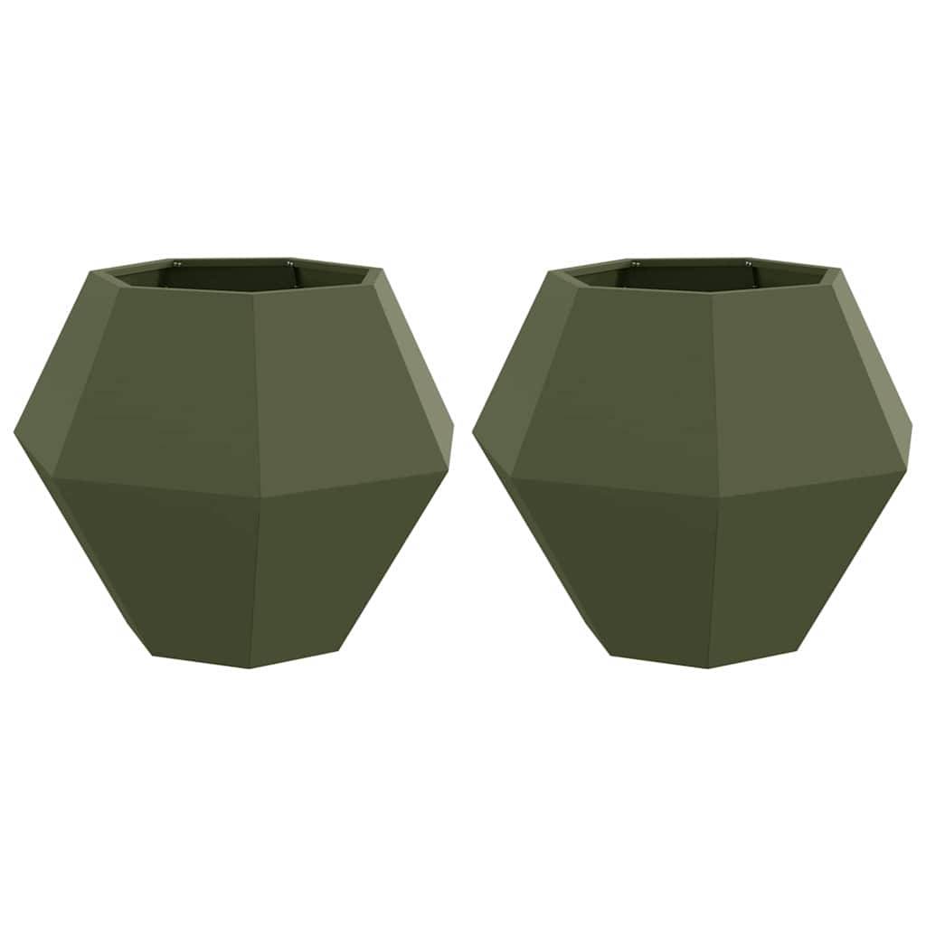 vidaXL Pflanzkübel 2 pcs Olive Grün 75 x 75 x 60 cm Stahl