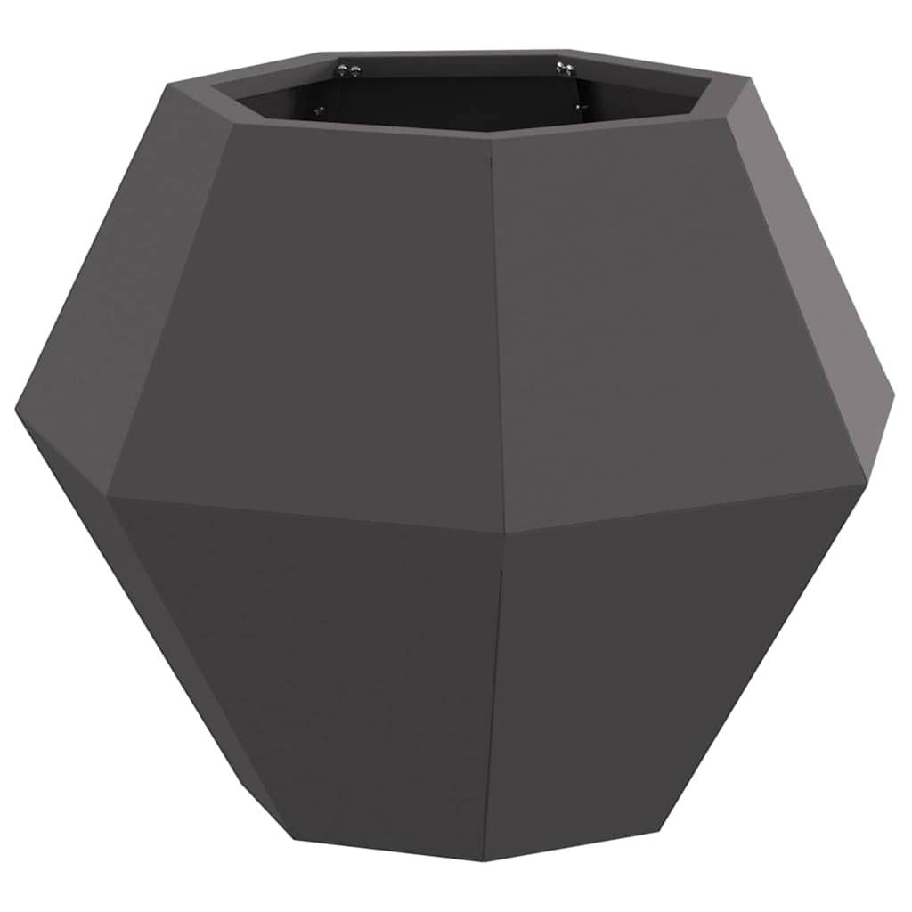 Ein geometrischer, schwarzer, polygonaler Blumentopf mit kantigem, modernem Design.