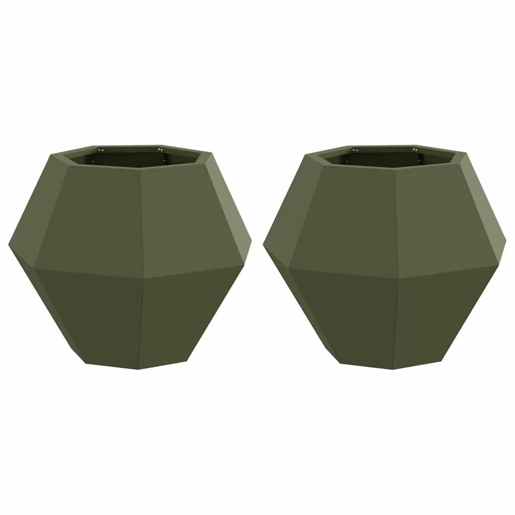 vidaXL Pflanzkübel 2 pcs Olive Grün 50 x 50 x 40 cm Stahl
