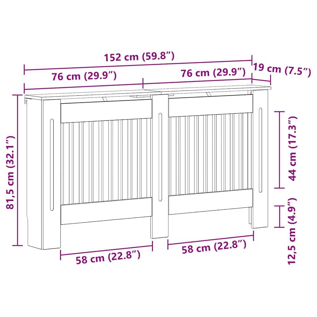 Diagramm einer Heizkörperverkleidung mit Maßen: Breite 152 cm (59,8