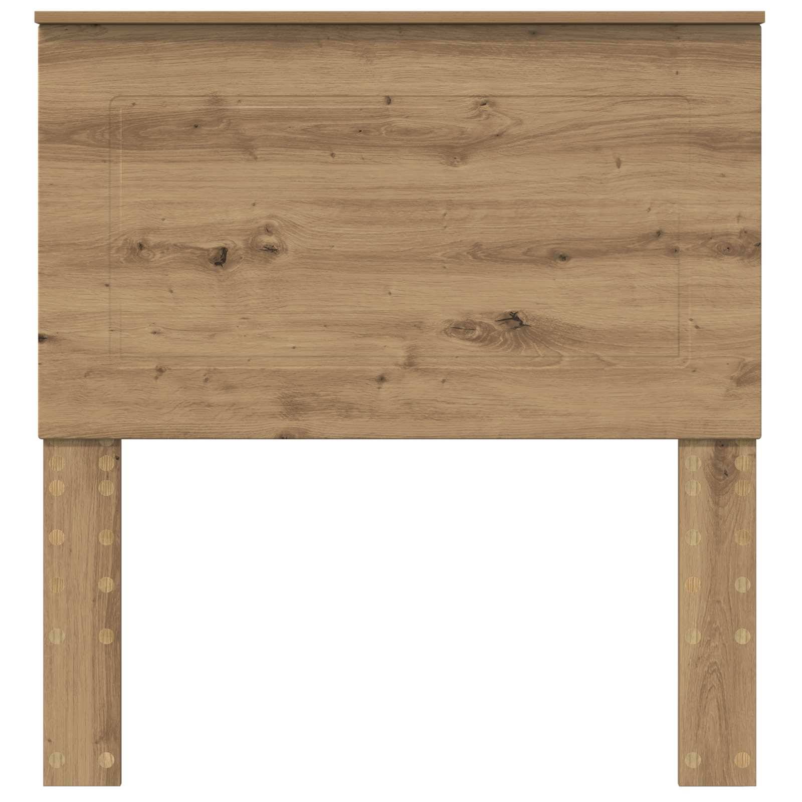Holzkopfteil mit natürlicher Maserung und zwei vertikalen Beinen, geeignet für einen Bettrahmen. Aus mitteltönigem Holz für einen rustikalen Look.