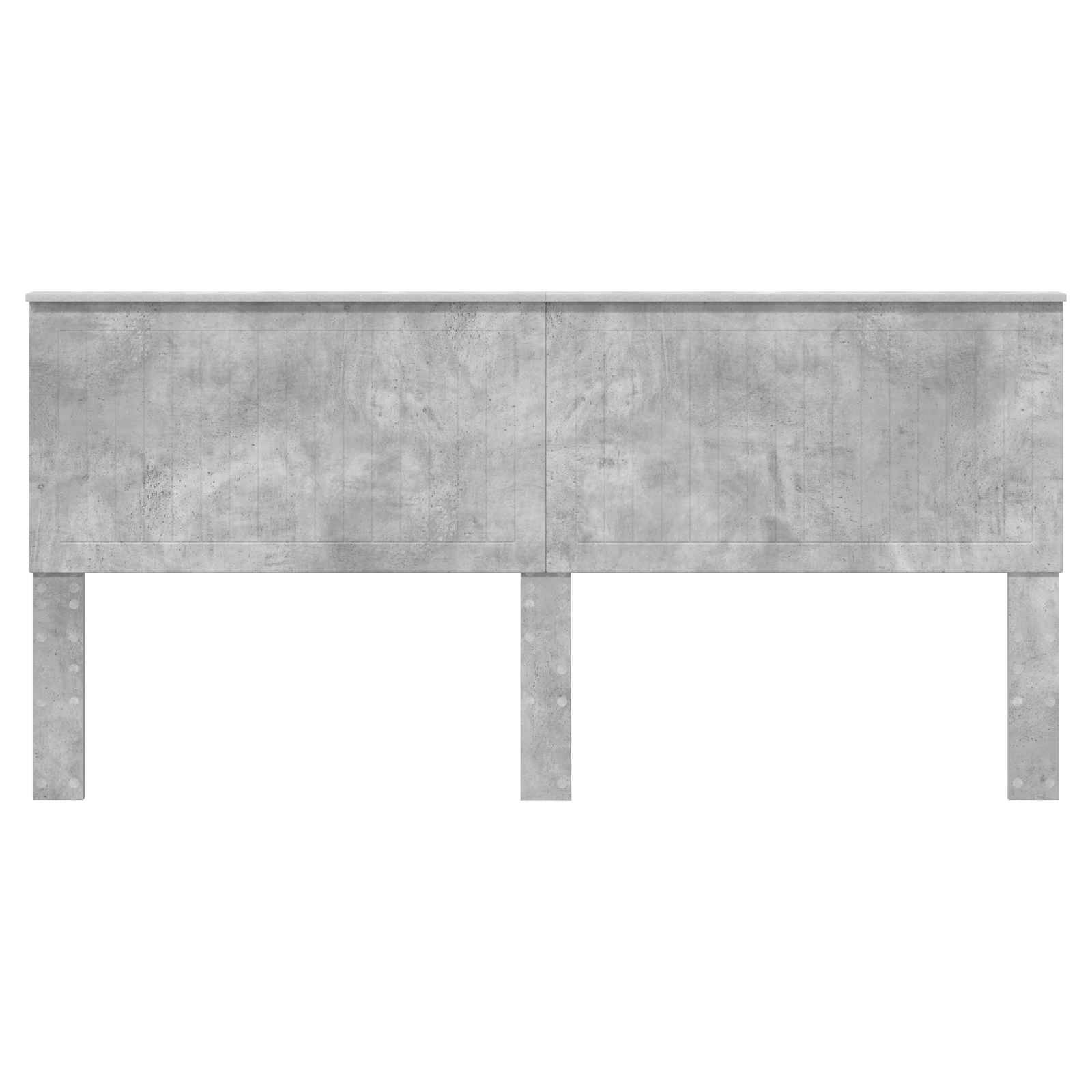 Grauer Bettkopfteil aus Beton mit minimalem Design, mit zwei vertikalen Stützen.