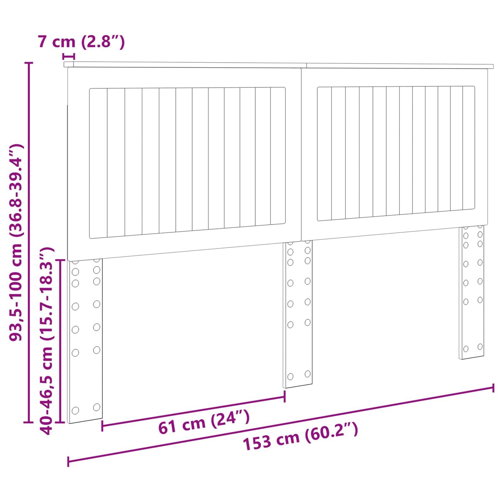 Diagramm eines Zaunteils mit Abmessungen: Höhe 93,5-100 cm (36,8-39,4