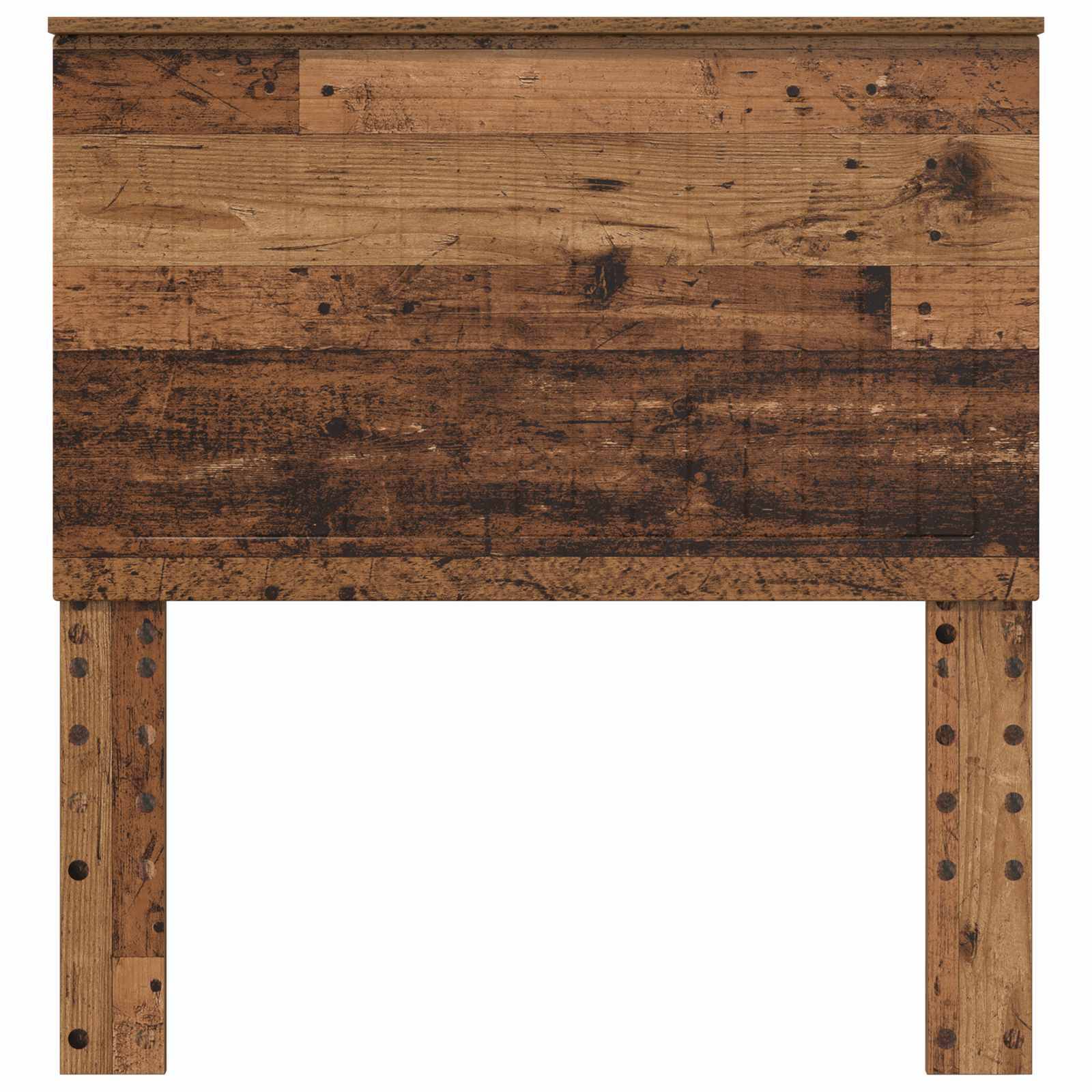 Rustikales Holzkopfteil mit verwitterter Oberfläche, mit einem Dielendesign und natürlichem Braunton.