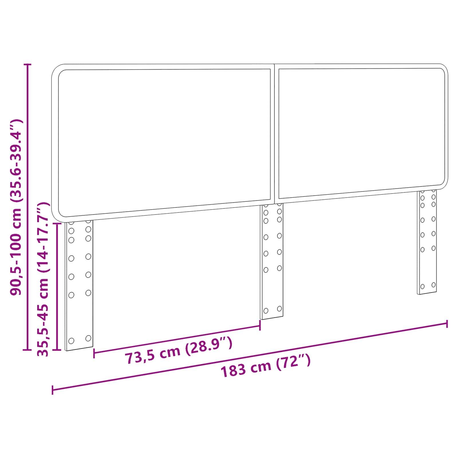 Installationsdiagramm eines Dual-Board-Systems mit verstellbarer Höhe. Gesamtbreite 183 cm (72