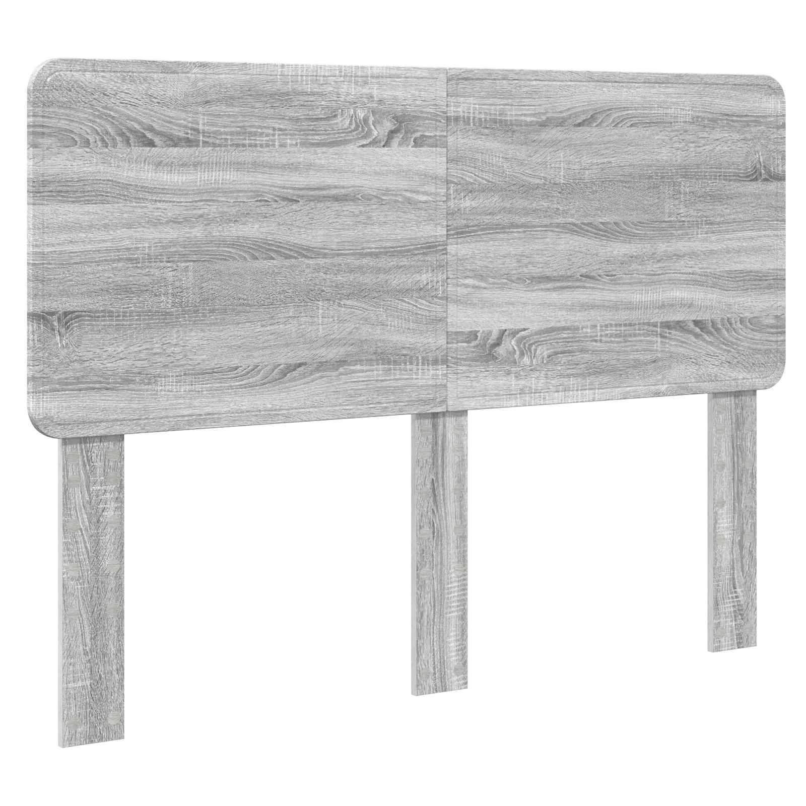 Ein hölzernes Kopfteil mit einer hellgrauen Oberfläche und einem einfachen, rechteckigen Design, ausgestattet mit zwei vertikalen Stützbeinen.