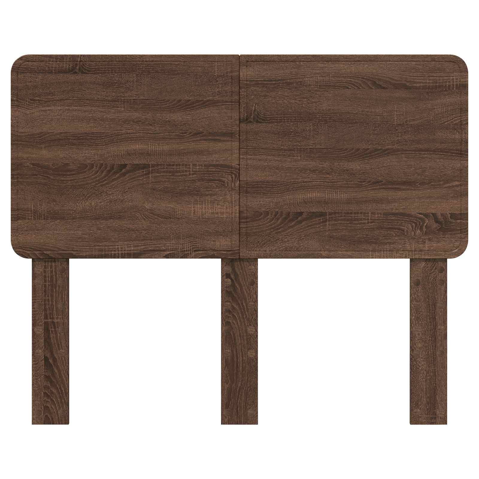 Ein Holztisch mit dunkelbrauner Oberfläche, mit einem klappbaren Design, das von drei stabilen Beinen getragen wird. Geeignet für kompakte Räume.