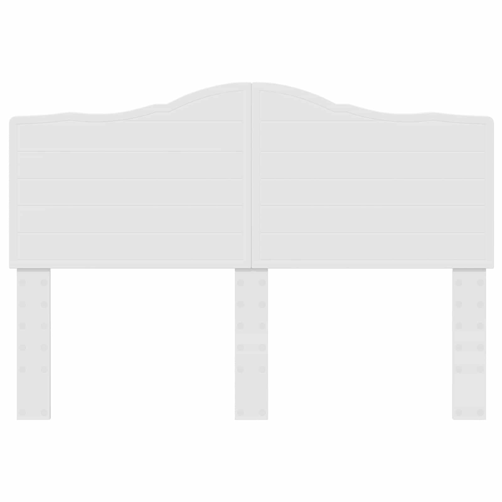 Ein weißer Gartenzaunfeld mit zwei Stützpfosten, das ein einfaches Design mit horizontalen Linien und einem gewölbten oberen Abschluss aufweist.