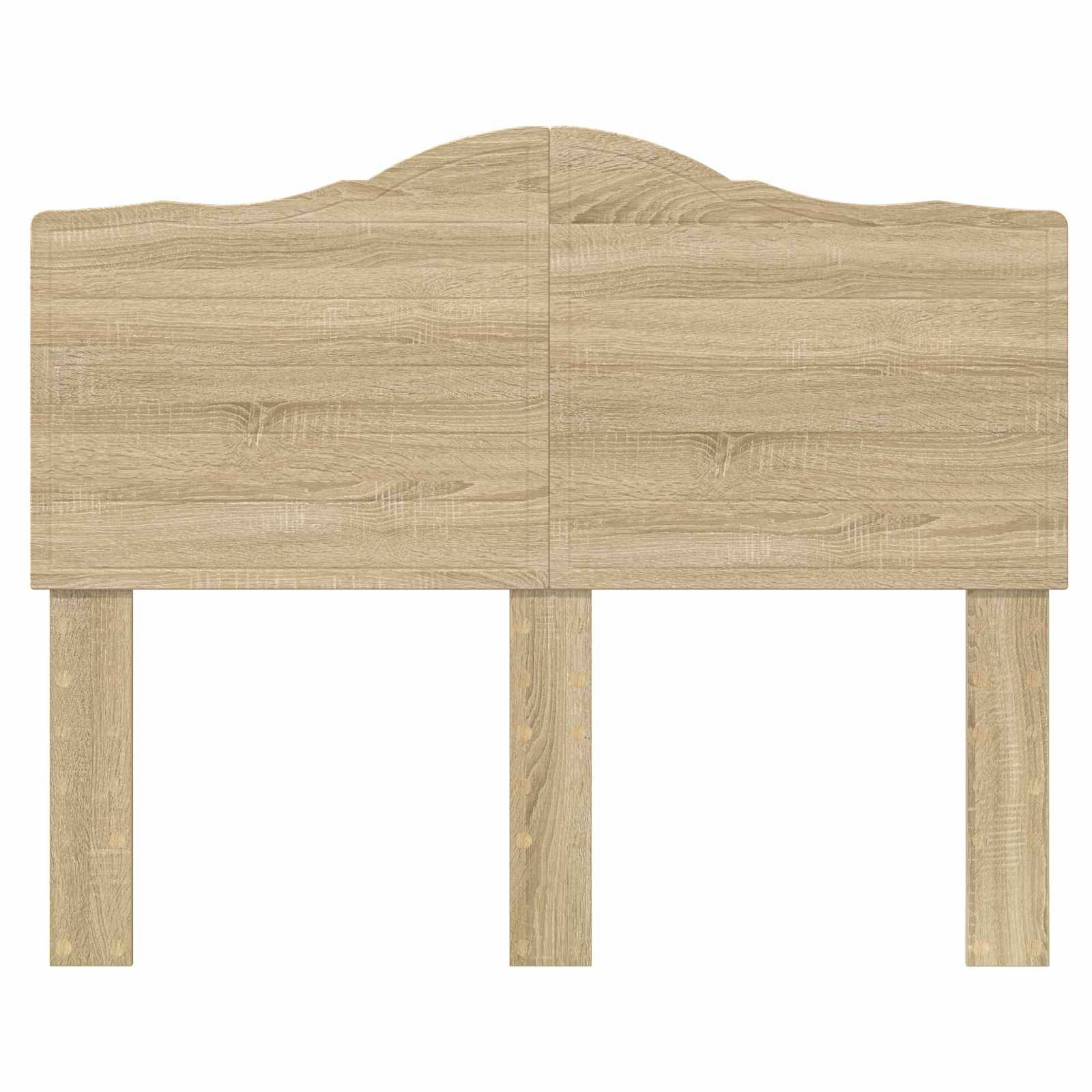 Ein leichtes Holzkopfteil mit einem einfachen, geschwungenen Oberteildesign und drei vertikalen Stützbeinen. Geeignet für ein Standard-Bettgestell.