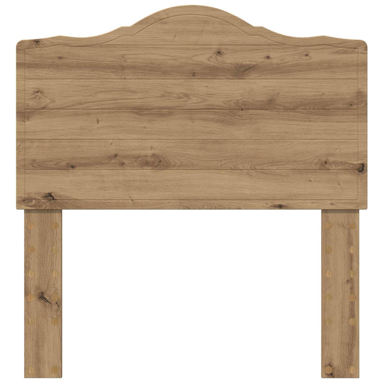 Ein Kopfteil aus Holz mit natürlicher Oberflächenbehandlung, das ein einfaches rechteckiges Design mit leicht gewölbter oberer Kante aufweist, vor weißem Hintergrund.