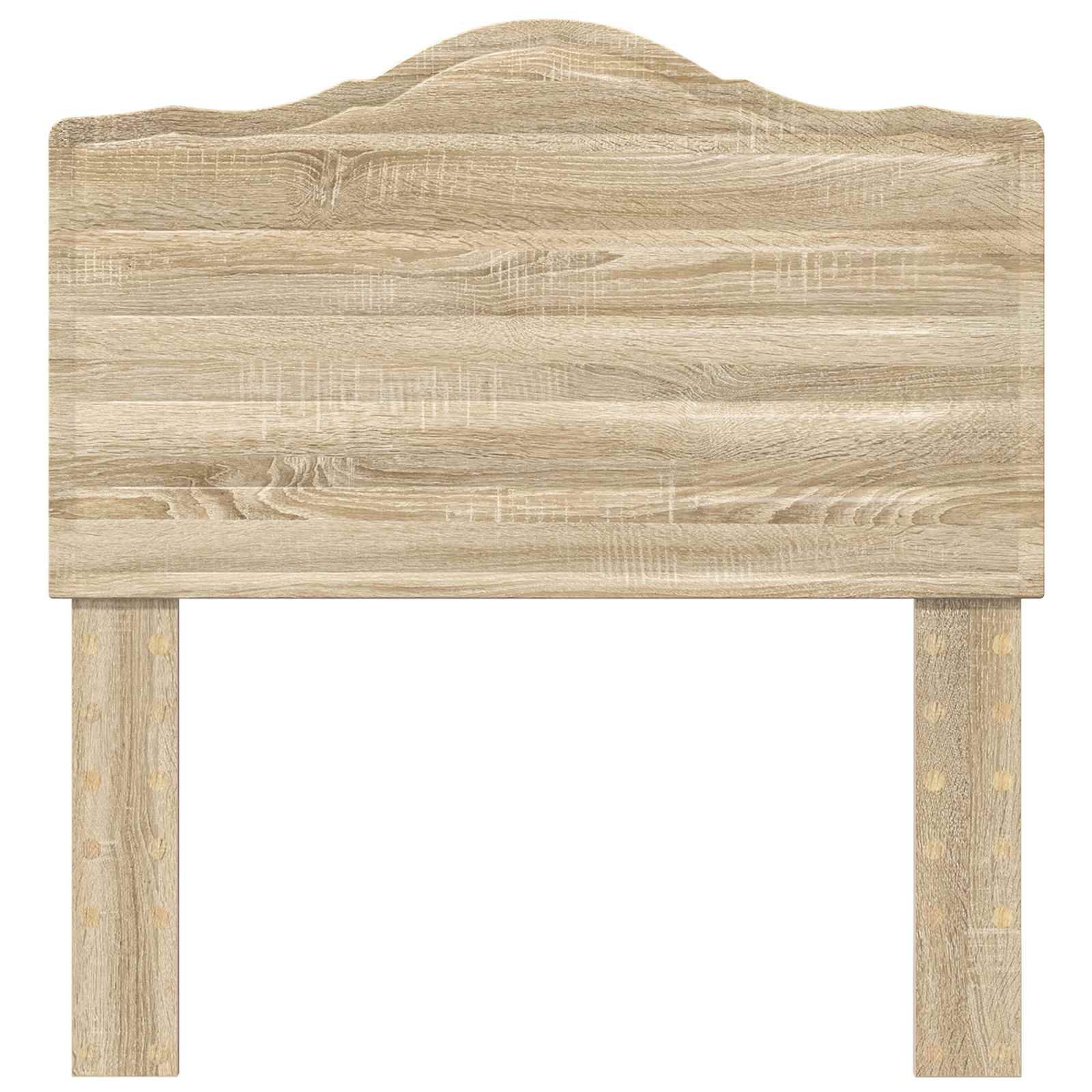 Holzkopfteil mit hellbrauner Oberfläche, das ein horizontales Paneeldesign und rechteckige Beine aufweist.