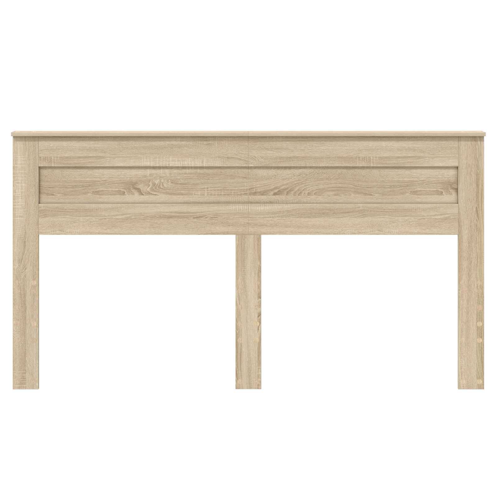 Ein helles Holzkopfteil mit einfachem, rechteckigem Design mit einer horizontalen Panelleiste im mittleren Bereich.
