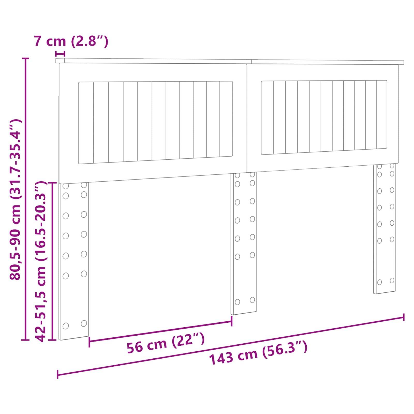 Kopfteil mit erhöhtem Design Abmessungen: Breite 143 cm (56,3