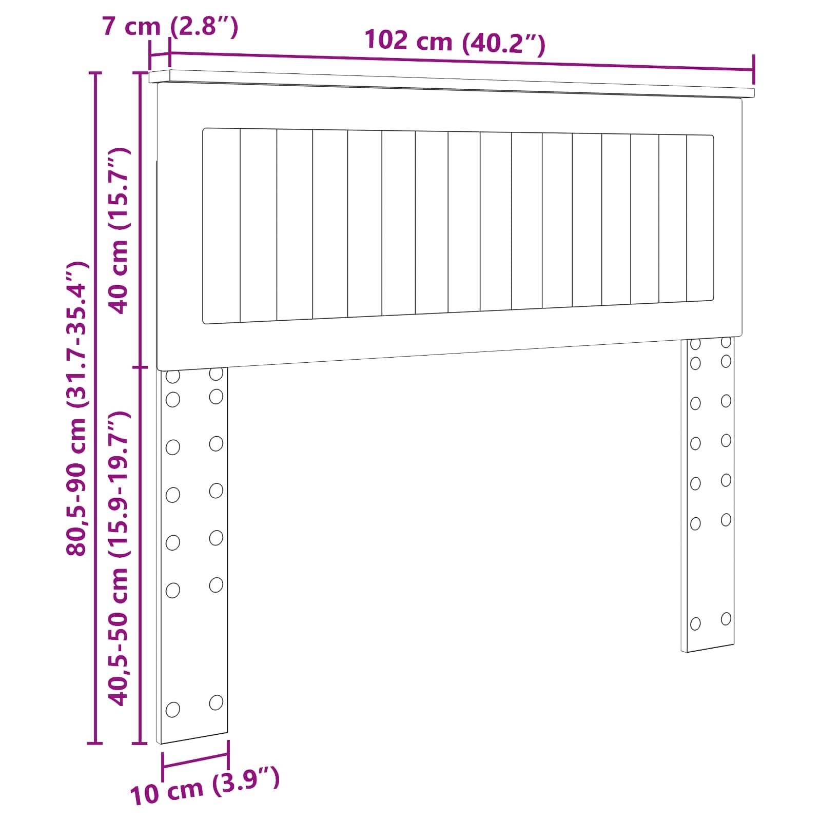 Verstellbarer wandmontierter Tisch mit folgenden Abmessungen: Breite 102 cm (40,2