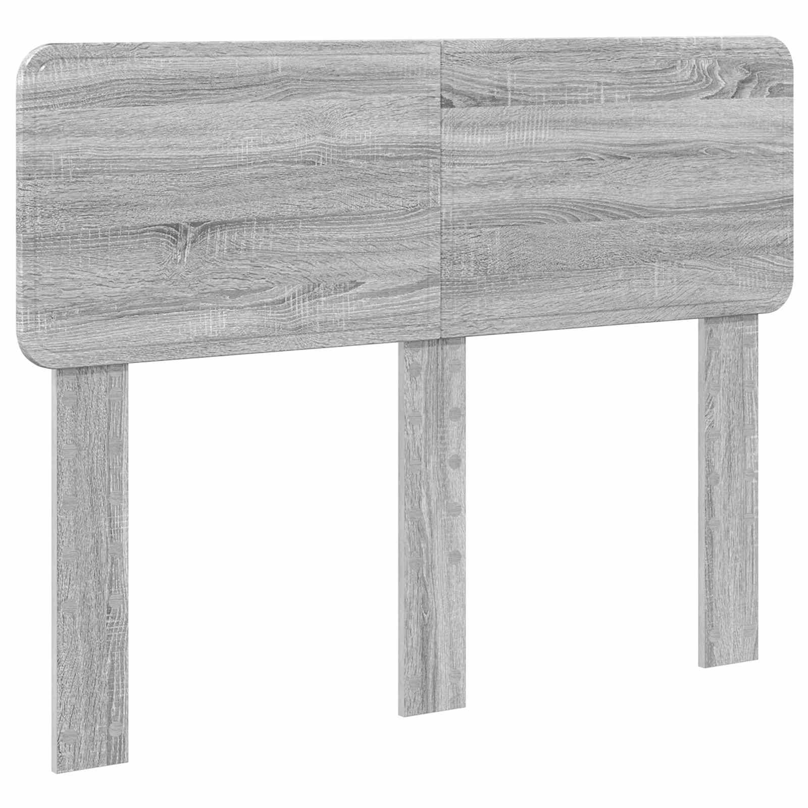 Kopfteil aus Holz mit hellem Grauton und strukturierter Oberfläche, mit geraden Beinen zur Unterstützung. Geeignet für Schlafzimmereinrichtung.