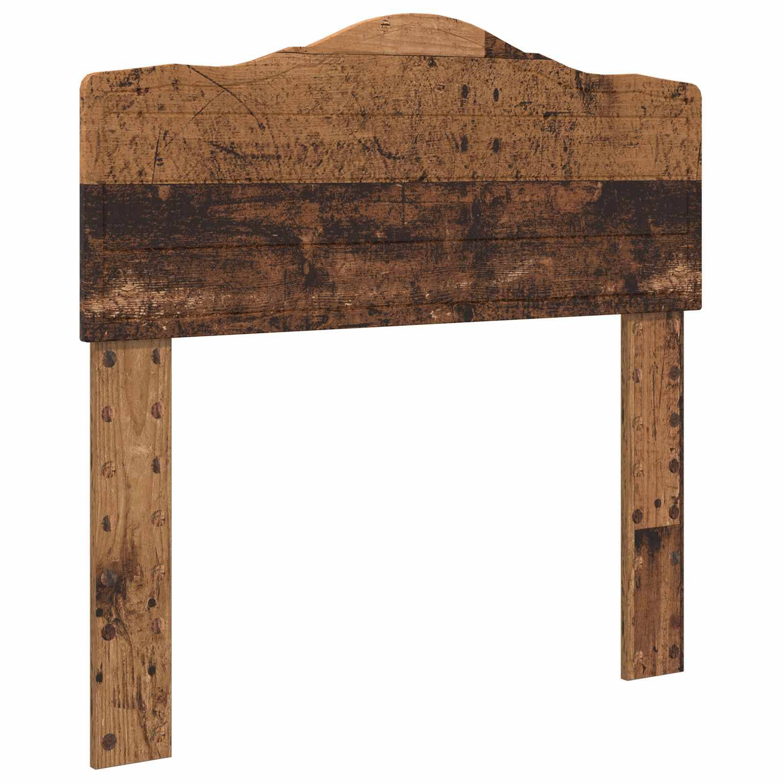 Rustikales Holzkopfteil mit Vintage-Finish, das natürliche Holzmaserung und Äste aufweist. Geeignet, um einem Schlafzimmer einen nostalgischen Touch zu verleihen.