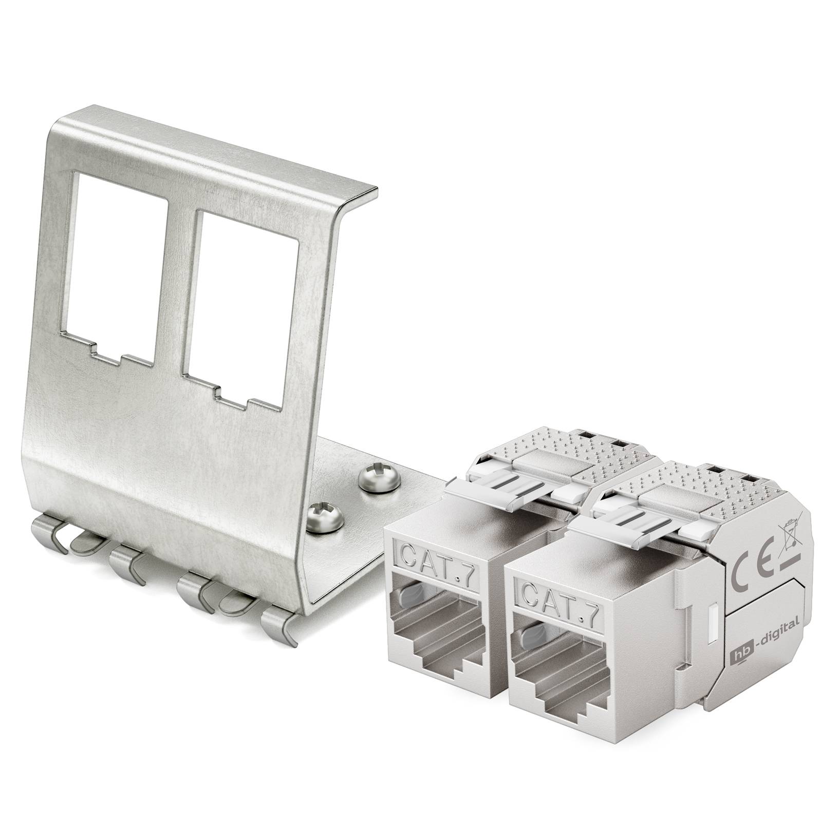 hb-digital Hutschienenadapter 2 Port mit CAT 7 Keystone Modul RJ45