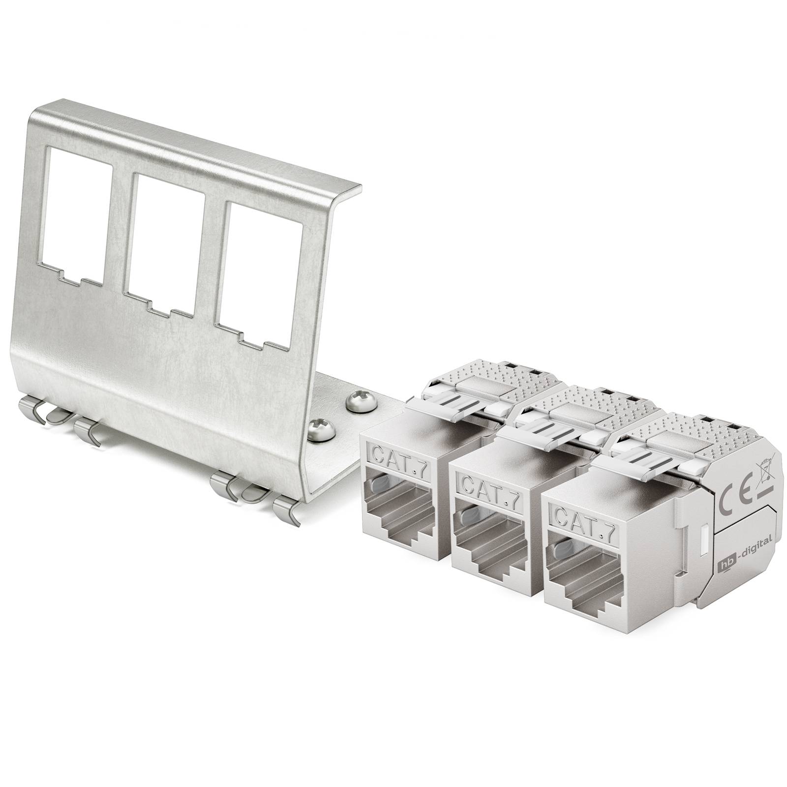hb-digital Hutschienenadapter 3 Port mit CAT 7 Keystone Modul RJ45