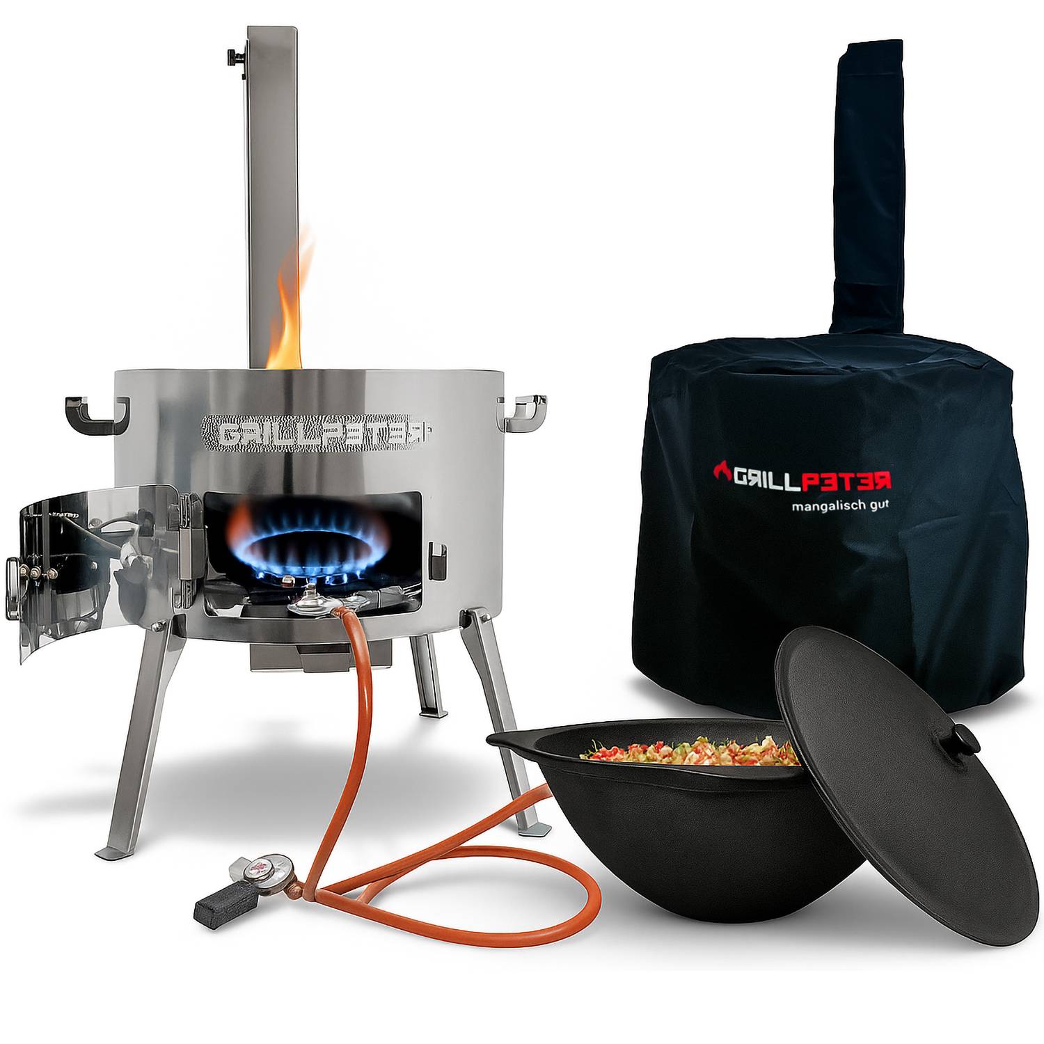 Utschak Timur Ø50 cm Edelstahl mit Kazan 22L Gasbrenner Abdeckhaube