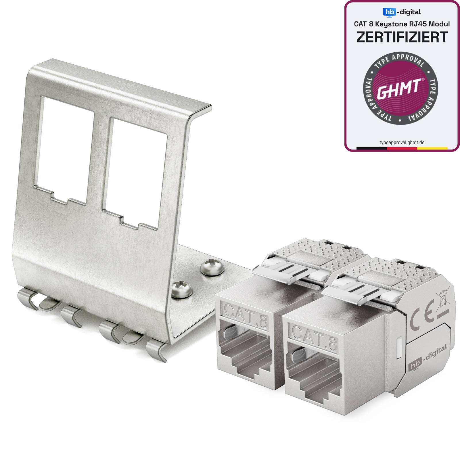 hb-digital Hutschienenadapter 2 Port mit CAT 8.1 Keystone Modul RJ45