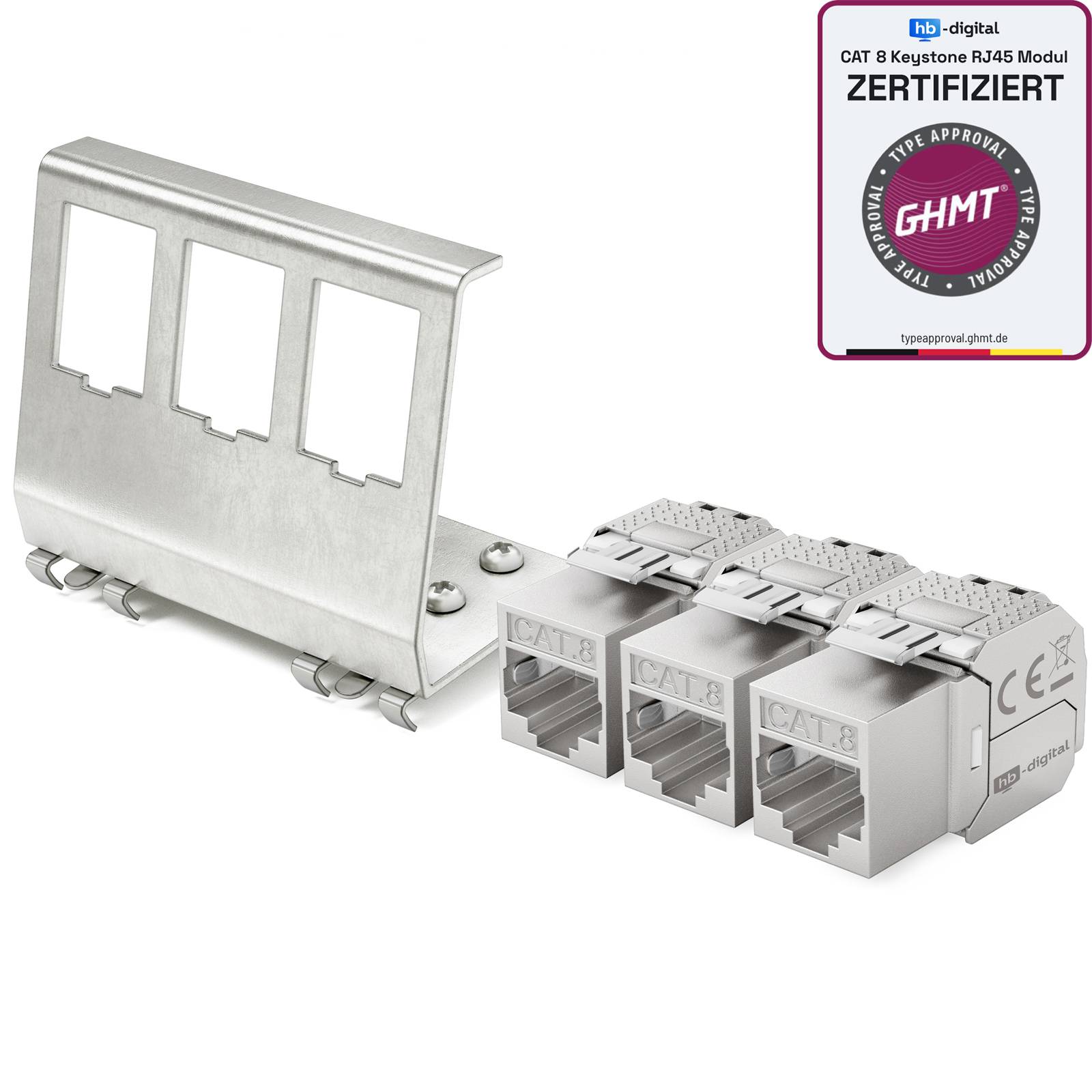 hb-digital Hutschienenadapter 3 Port mit CAT 8.1 Keystone Modul RJ45