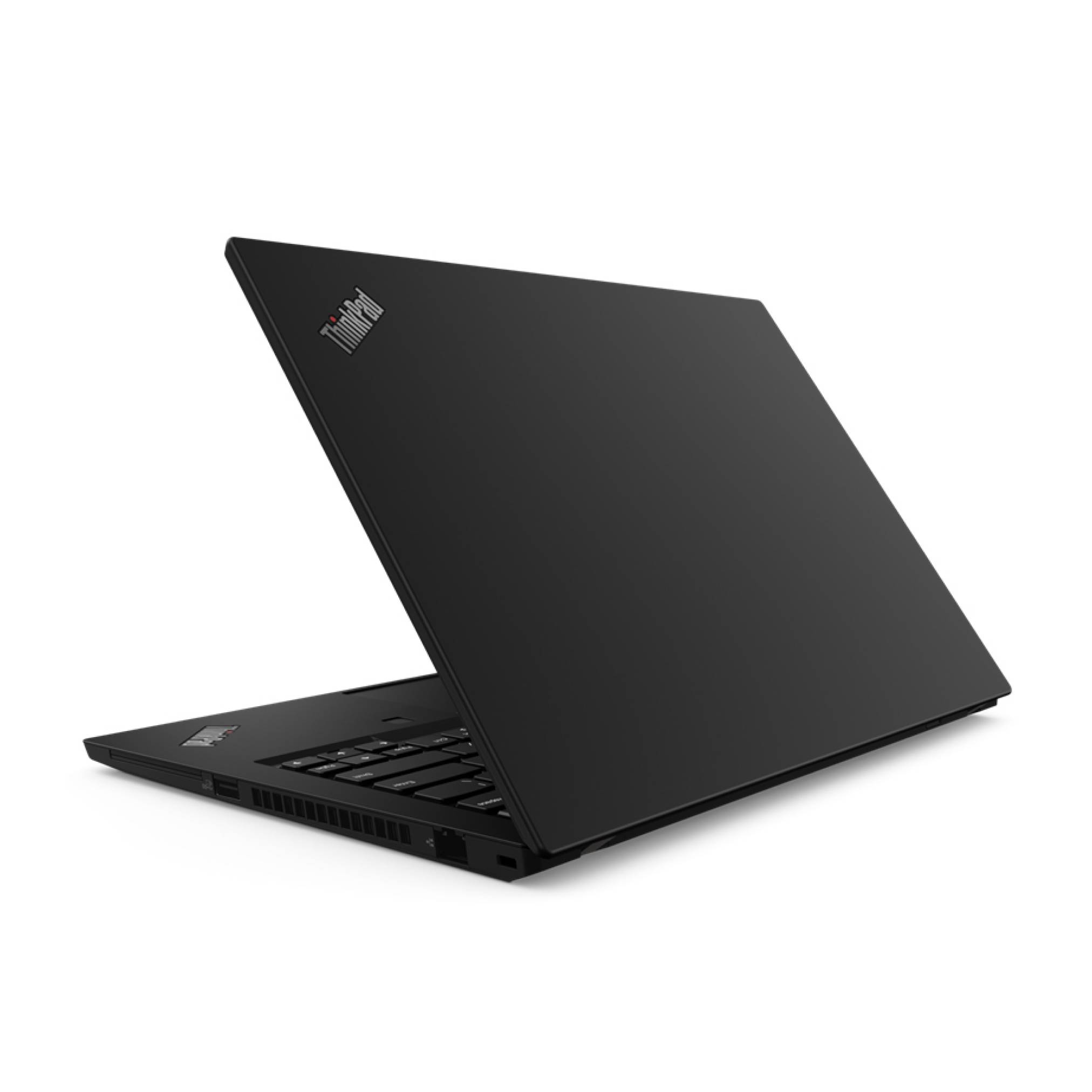Ein schwarzer Laptop mit leicht geöffnetem Deckel, der einige Tasten sichtbar macht. Das Markenlogo ist in der oberen Ecke des Deckels zu sehen.