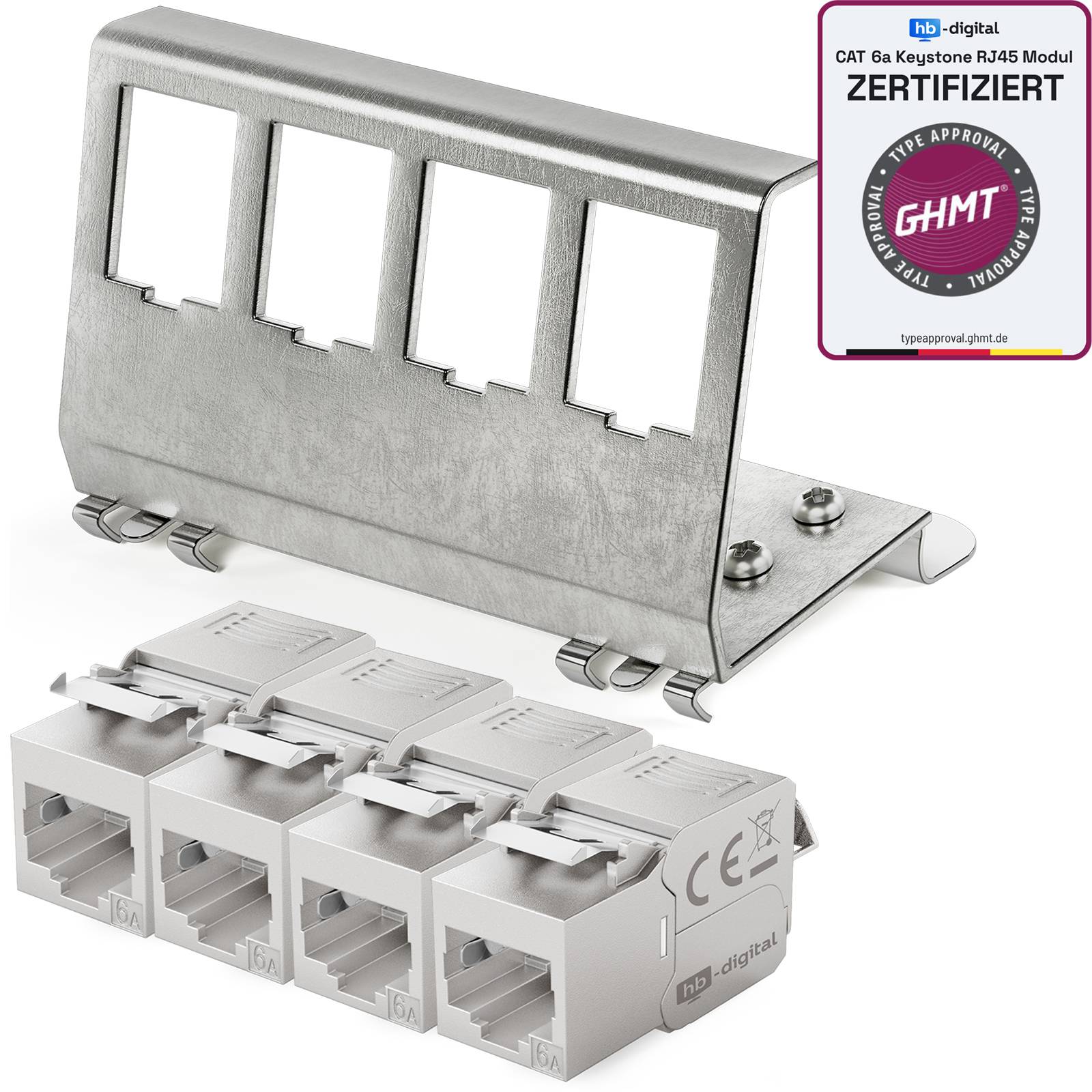 hb-digital 4-Port Hutschienenadapter mit CAT.6a Keystone Modul RJ45