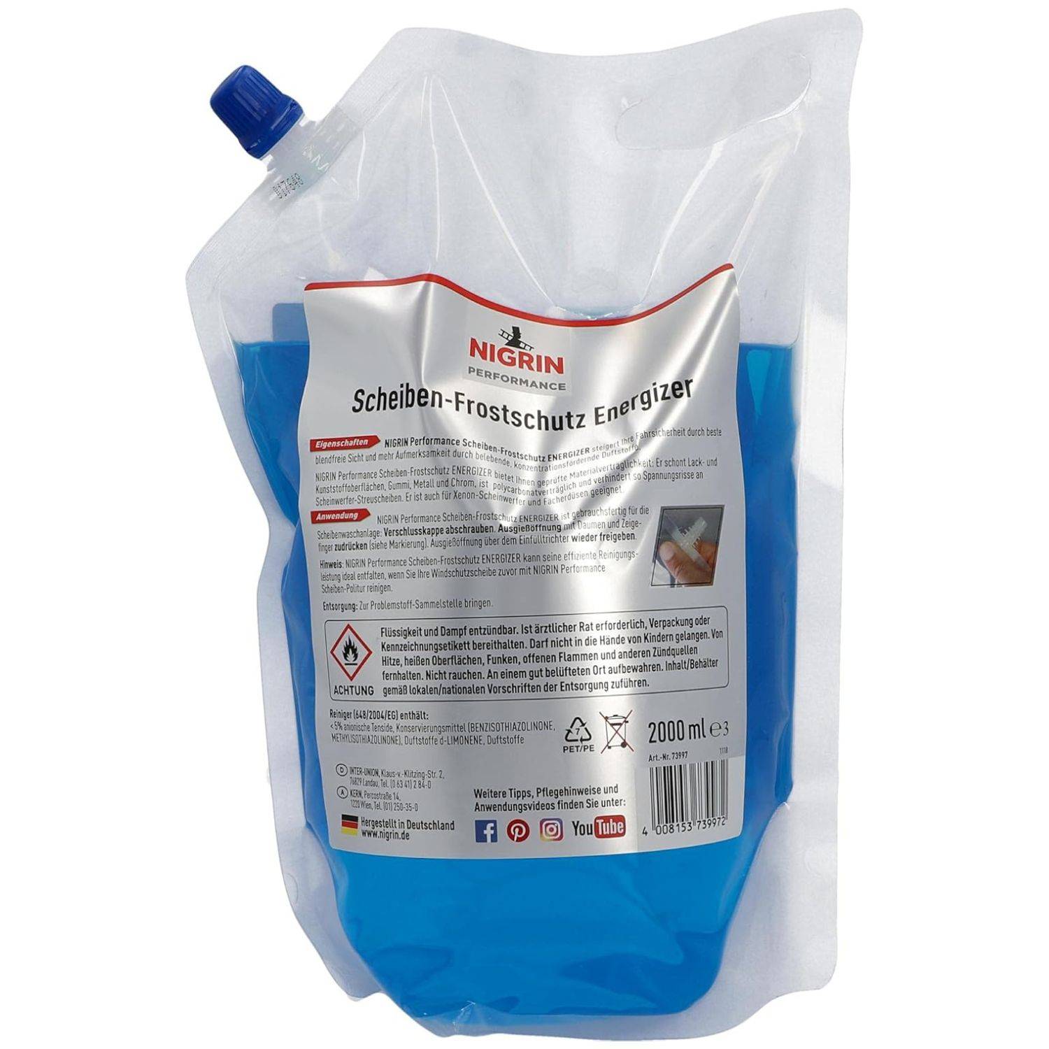 Nigrin 2L Scheiben-Frostschutz -22°C Scheiben-Reiniger für Scheiben-Waschanlage