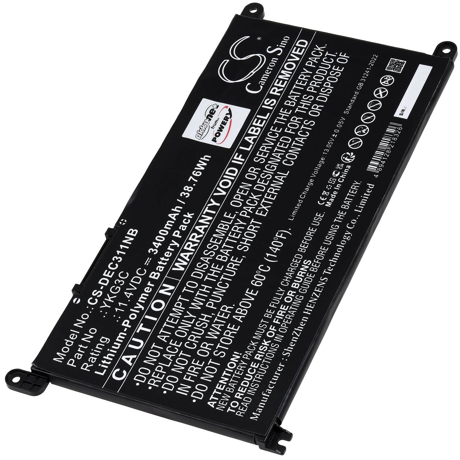 Powery Akku kompatibel mit Dell Typ 0YKG3C, 11,4V, Li-Polymer