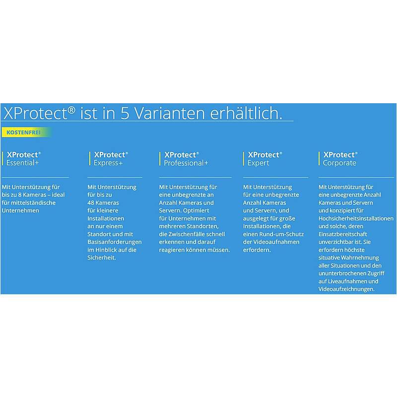 Milestone XProtect Express+ Kameralizenz 1 Kamera, SOFTWARE-LIZENZ | Kameras max.:1 | Modell / Serie:XProtect Express