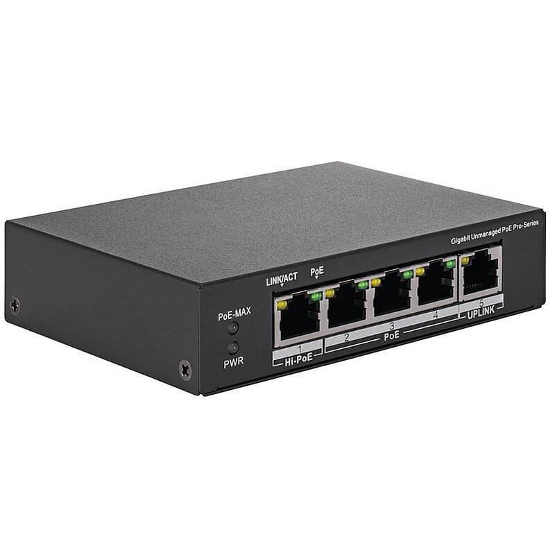 ABUS ITAC10101 4-Port PoE Gigabit Switch, Switch | Anwendung: Videoüberwachung | Farbe: Schwarz