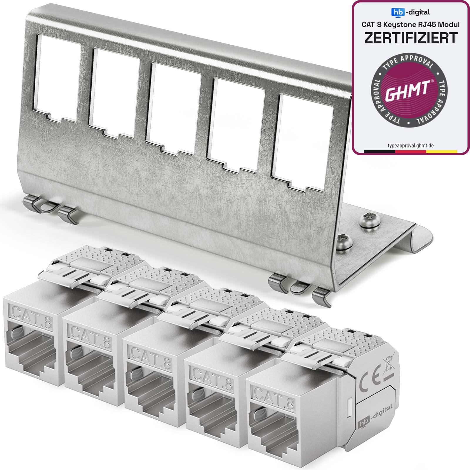 hb-digital Hutschienenadapter 5 Port mit CAT 8.1 Keystone Modul RJ45
