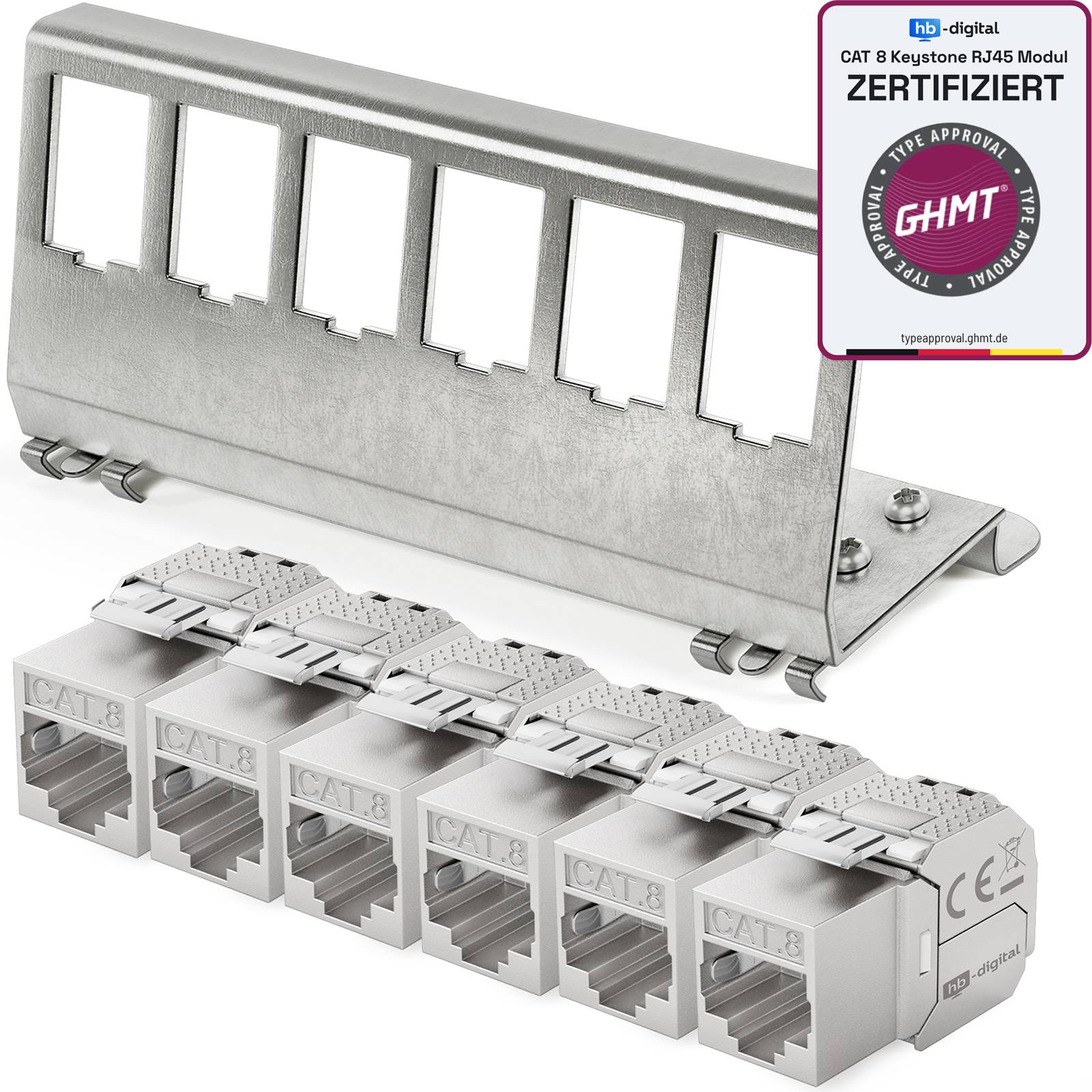 hb-digital Hutschienenadapter 6 Port mit CAT 8.1 Keystone Modul RJ45