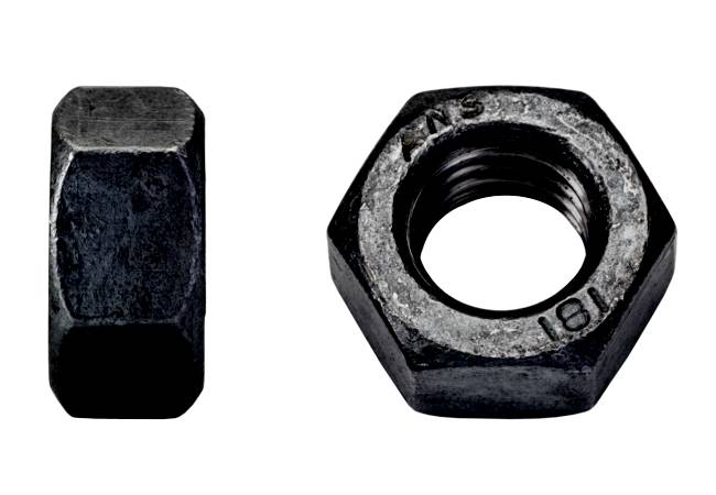 Nahaufnahme eines Metallgewindes mit einer Schraube und einer Mutter, die den gewindeten Innenraum der Mutter und die Außenfläche der Schraube detailliert hervorhebt.