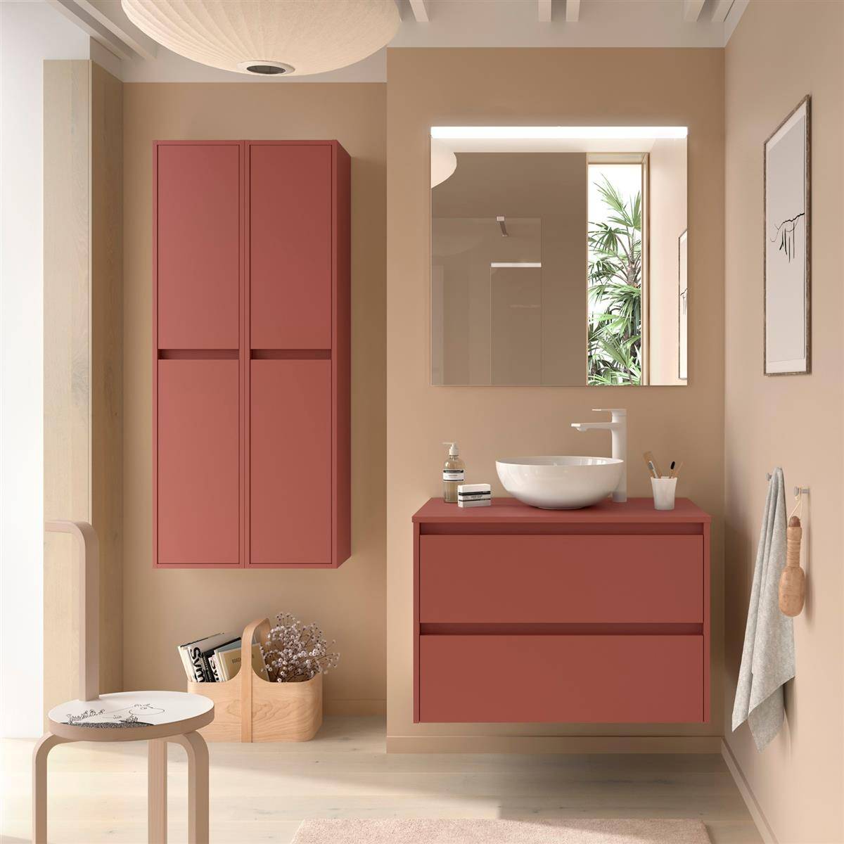 Badezimmermöbel BALTIC 1000 2 Schubladen RED SATIN + Waschtisch-Platte